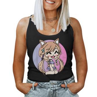 Cute Chibi Style Kawaii Anime Kitty Girl Chan With Cat Ears Women Tank Top - Seseable