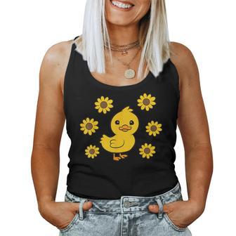 Cute Duck Summer Sunflower Kawaii Duck Women Tank Top - Thegiftio UK