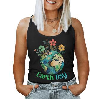 Cute Earth With Floral Earth Day Happy Earth Day 2024 Women Tank Top | Mazezy