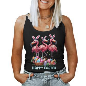 Cute Flamingo With Easter Bunny Egg Basket Happy Easter Women Tank Top - Seseable
