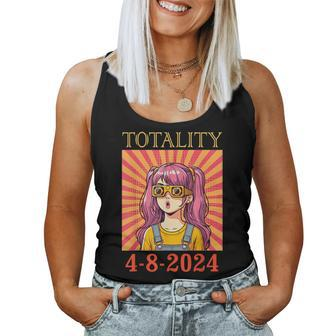 Cute Girl & Solar Glasses Seeing Totality Solar Eclipse 2024 Women Tank Top - Monsterry DE