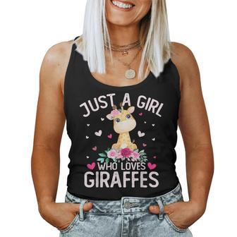 Cute Just A Girl Who Loves Giraffes Floral Girls Women Tank Top - Thegiftio UK