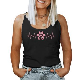 Cute Pink Dog Paw Heartbeat Print Dog Lover Girls Women Tank Top - Thegiftio UK