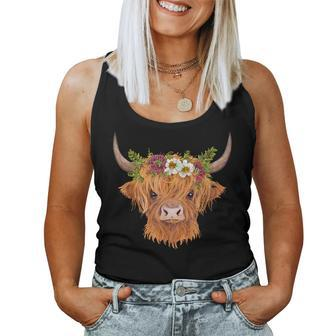 Cute Scottish Highland Cow Flower Head Cattle Calf Women Tank Top - Thegiftio UK