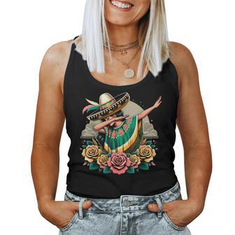 Dabbing Mexican Poncho Cinco De Mayo Girl Sombrero Dab Women Tank Top - Monsterry