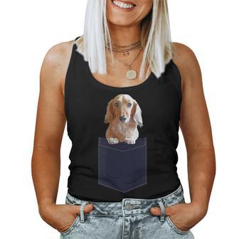 Dachshund In Pocket Long Haired Wiener Dog Doxie Women Tank Top - Monsterry