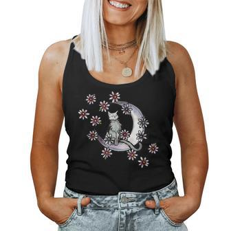 Daisy Flowers Moon Cat Witchy Cats Women Tank Top - Monsterry AU