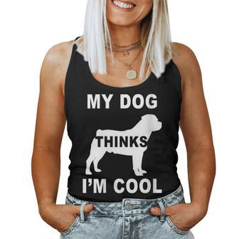 Damen Mein Hund Findet Mich Cool Rottweiler Liebhaber Papa Mama Familie Lustig Mit-Ausschnitt Tank Top Frauen - Geschenkecke