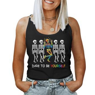Dare To Be Yourself Rainbow Skeleton Lgbt Pride Month Women Tank Top - Monsterry CA