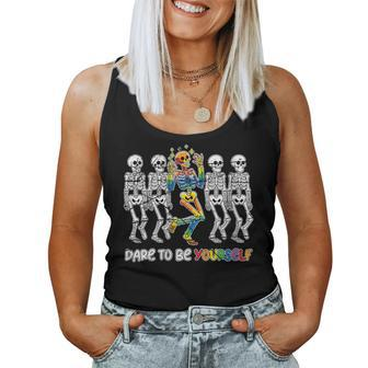 Dare To Be Yourself Skeleton Bisexual Gay Lesbian Lgbt Pride Women Tank Top - Monsterry DE
