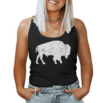 Distressed Buffalo Retro Bison Animal Lover Dad Women Tank Top - Monsterry CA
