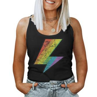 Distressed Vintage Rainbow Lightning Bolt Gay Lgtbq Pride Women Tank Top - Monsterry DE