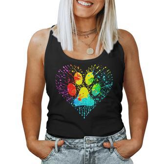 Dog Lover Mom Dad Colorful Heart Dog Paw Print Women Tank Top | Mazezy CA