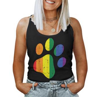 Dog Paw Print Lgbtq Rainbow Flag Gay Pride Ally Dog Lover Women Tank Top - Monsterry CA