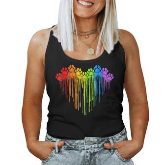 Dog Paws Rainbow Heart Dog Lover Gay Pride Lgbt Women Tank Top - Seseable