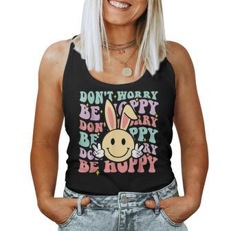 Dont Worry Be Hoppy Bunny Smile Face Retro Groovy Easter Women Tank Top - Seseable