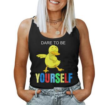 Duck Dabbing Autism Awareness Dare To Be Yourself Women Tank Top - Monsterry
