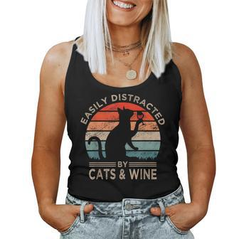 Easily Distracted By Cats & Wine Vintage Cats Wine Women Tank Top - Monsterry CA