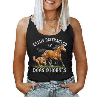 Easily Distracted By Horses And Dogs Girls Equestrian Women Tank Top | Mazezy