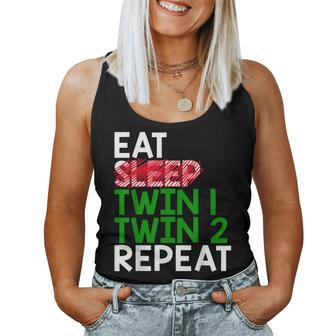 Eat Sleep Twin 1 Twin 2 Repeat Mom Of Twins For Mom Women Tank Top - Monsterry