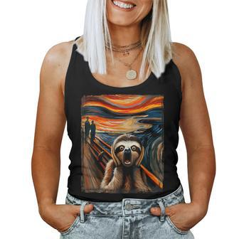 Expressionist Scream For Sloth Lovers Artistic Sloth Women Tank Top - Seseable