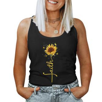 Faith Cross Sunflower Butterflies Flowers Christians Flora Women Tank Top - Seseable