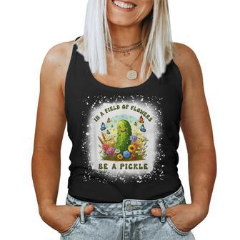 In A Field Of Flowers Be A Pickle Butterfly Flora Bleached Women Tank Top - Monsterry