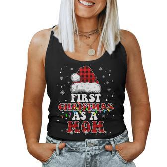 First Christmas As A Mom Santa Hat Red Plaid Buffalo Women Tank Top - Seseable