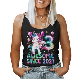 Flossing Unicorn 3 Year Old 3Rd Birthday Girl Unicorn Party Women Tank Top - Seseable