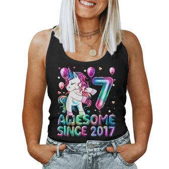 Flossing Unicorn 7 Year Old 7Th Birthday Girl Unicorn Party Women Tank Top | Mazezy