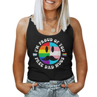 Free Dad Hugs Groovy Hippie Face Lgbt Rainbow Transgender T Women Tank Top - Monsterry AU