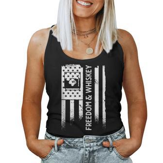 Freedom & Whiskey Usa Flag Patriotic Bourbon Drinkers Women Tank Top - Monsterry