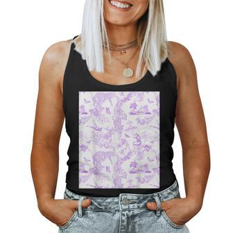 French Mauve Toile Chinoiserie With Flowers Leopards Women Tank Top - Monsterry CA