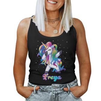 Freya Name Personalized Custom Rainbow Unicorn Dabbing Women Tank Top - Monsterry