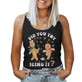 Christmas Nurse Gingerbread Man Did You Try Icing It Women Tank Top - Seseable