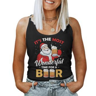 Christmas Santa Beer Lover Hilarious Xmas Drinks Fan Women Tank Top - Seseable