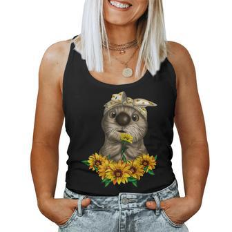 Otter Messy Bun Sunflower Girls Animal Lover Women Tank Top - Thegiftio UK