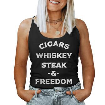 Whiskey Cigars Whiskey Steak & Freedom Women Tank Top - Monsterry