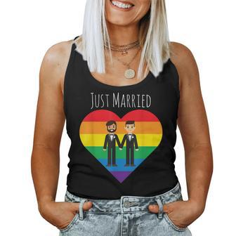 Gay Couple Just Married Rainbow Lgbt Wedding Women Tank Top - Monsterry