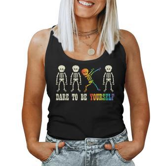 Gay Skeleton Dare Be Yourself Rainbow Pride Flag Lgbtq Men Women Tank Top - Monsterry CA