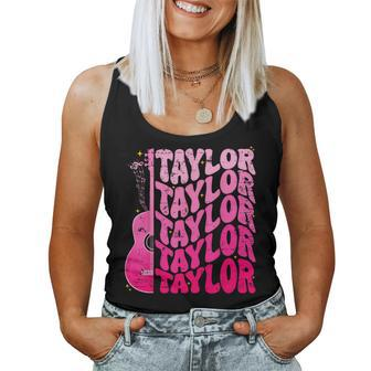 Girl Retro Taylor First Name Personalized Groovy 80'S Pink Women Tank Top | Mazezy