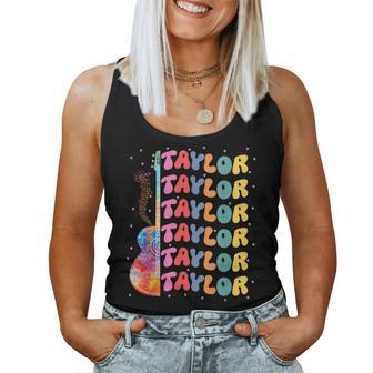 Girl Retro Taylor First Name Personalized Groovy 80'S Pink Women Tank Top - Monsterry