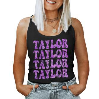 Girl Retro Taylor First Name Personalized Groovy Distressed Women Tank Top - Monsterry