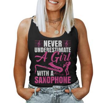 Girls Never Underestimate A Girl With A Saxophone Women Tank Top - Thegiftio UK