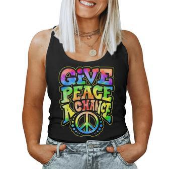 Give Peace A Chance Rainbow Tie Dye Hippie Hippy Women Tank Top - Monsterry