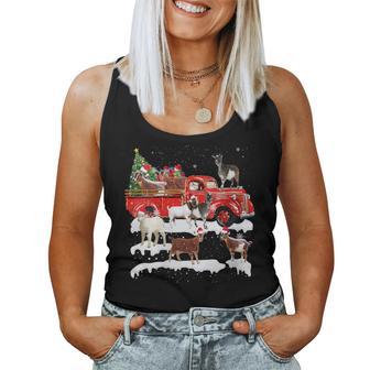 Goat Riding Red Truck Merry Christmas Farmer X-Mas Ugly Women Tank Top - Monsterry