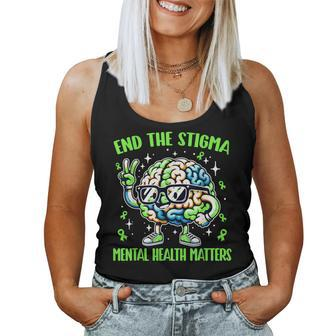 Groovy End The Stigma Mental Health Matters Green Ribbon Women Tank Top - Monsterry DE