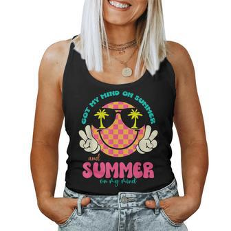 Groovy Happy Face Summer Vibes Got My Mind On Summer Teacher Women Tank Top | Mazezy