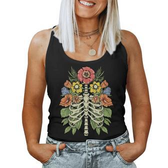 Grow Through It Flower Spine Skeleton Vintage Floral Women Women Tank Top - Monsterry AU