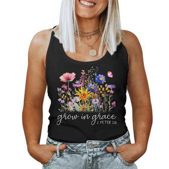 Grow In Grace Wildflower Boho Christian Scripture Religious Women Tank Top - Seseable